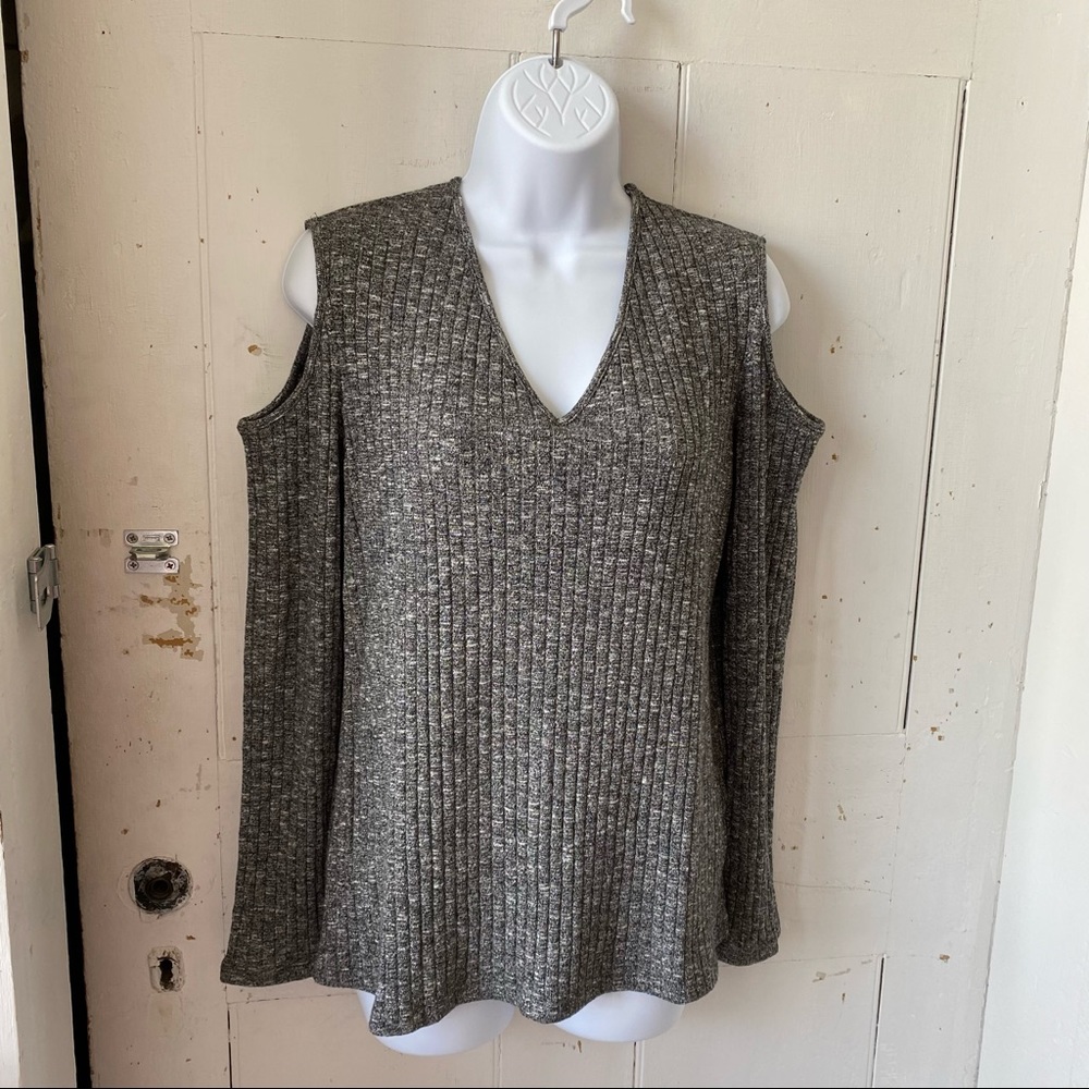 Kenneth Cole Ribbed Cold Shoulder Knit Sweater - Picture 12 of 13